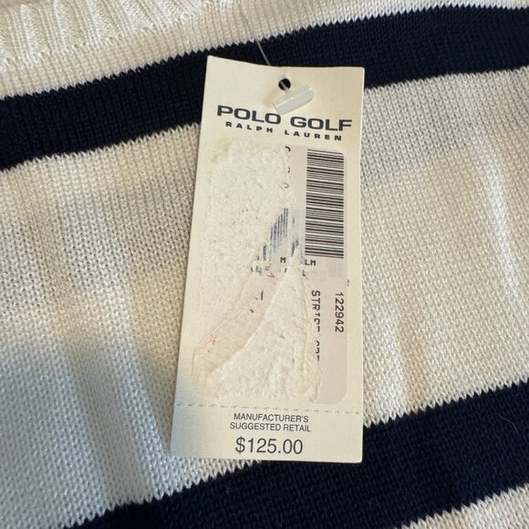 VINTAGE NWT Ralph Lauren Polo Golf Cotton Sweater Large Striped Crewneck Navy - Picture 10 of 10